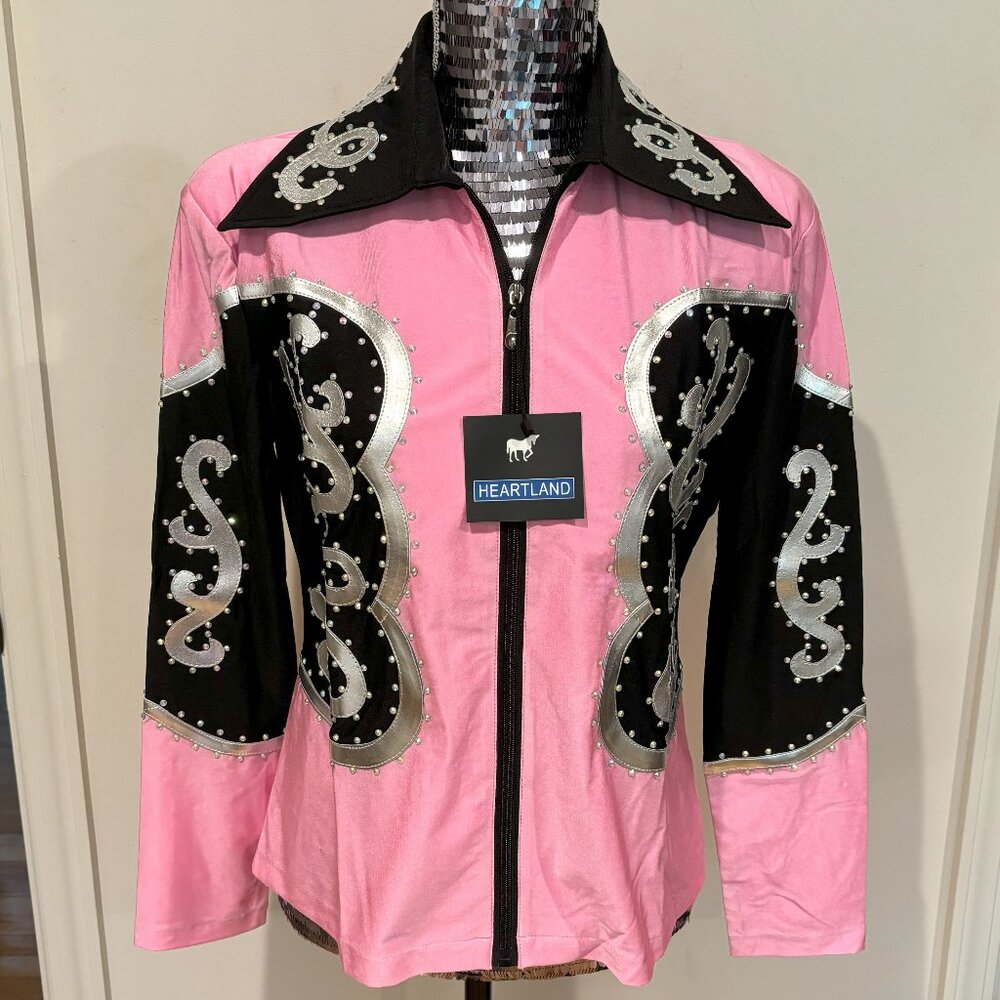 HEARTLAND Western Equestrian Show Shirt, Pink & Black, Sz L, NWT, $68